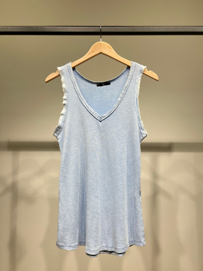 Débardeur Effet Effiloché Col V à Sequins 100% Coton