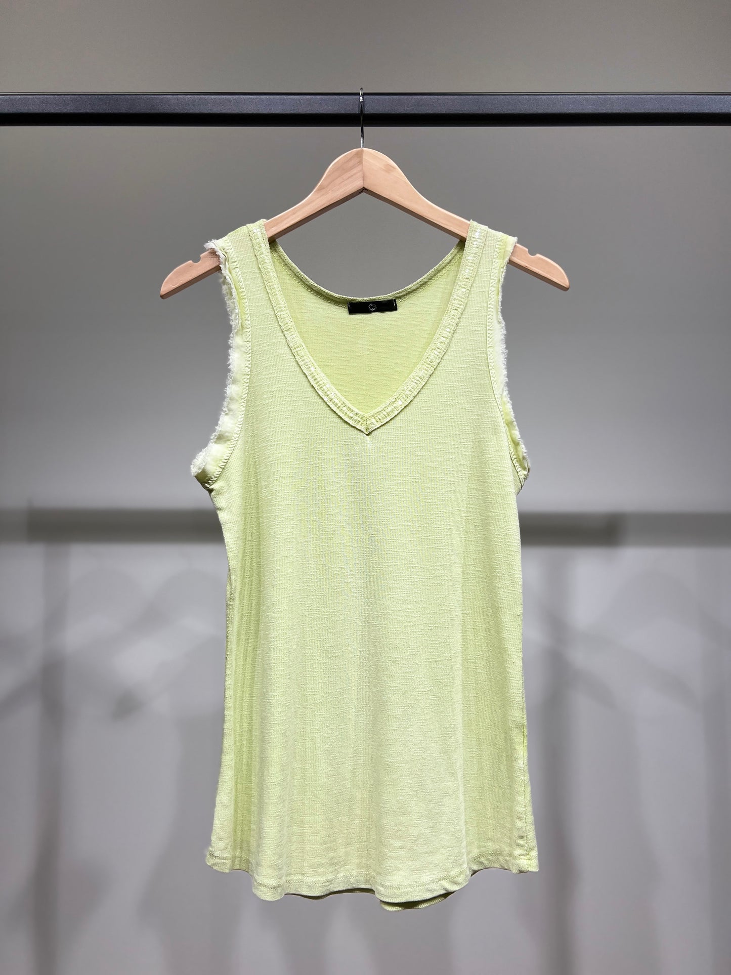 Débardeur Effet Effiloché Col V à Sequins 100% Coton