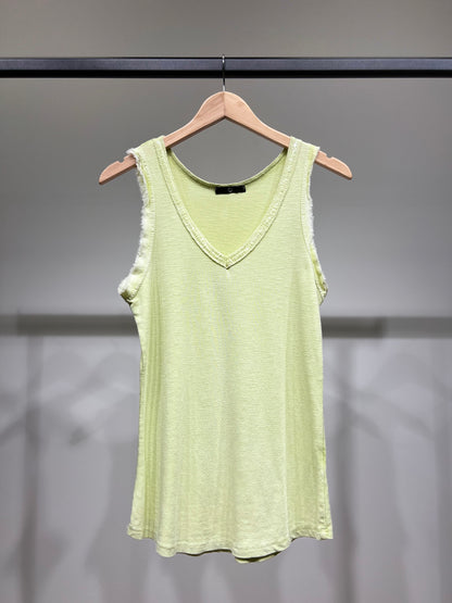 Débardeur Effet Effiloché Col V à Sequins 100% Coton