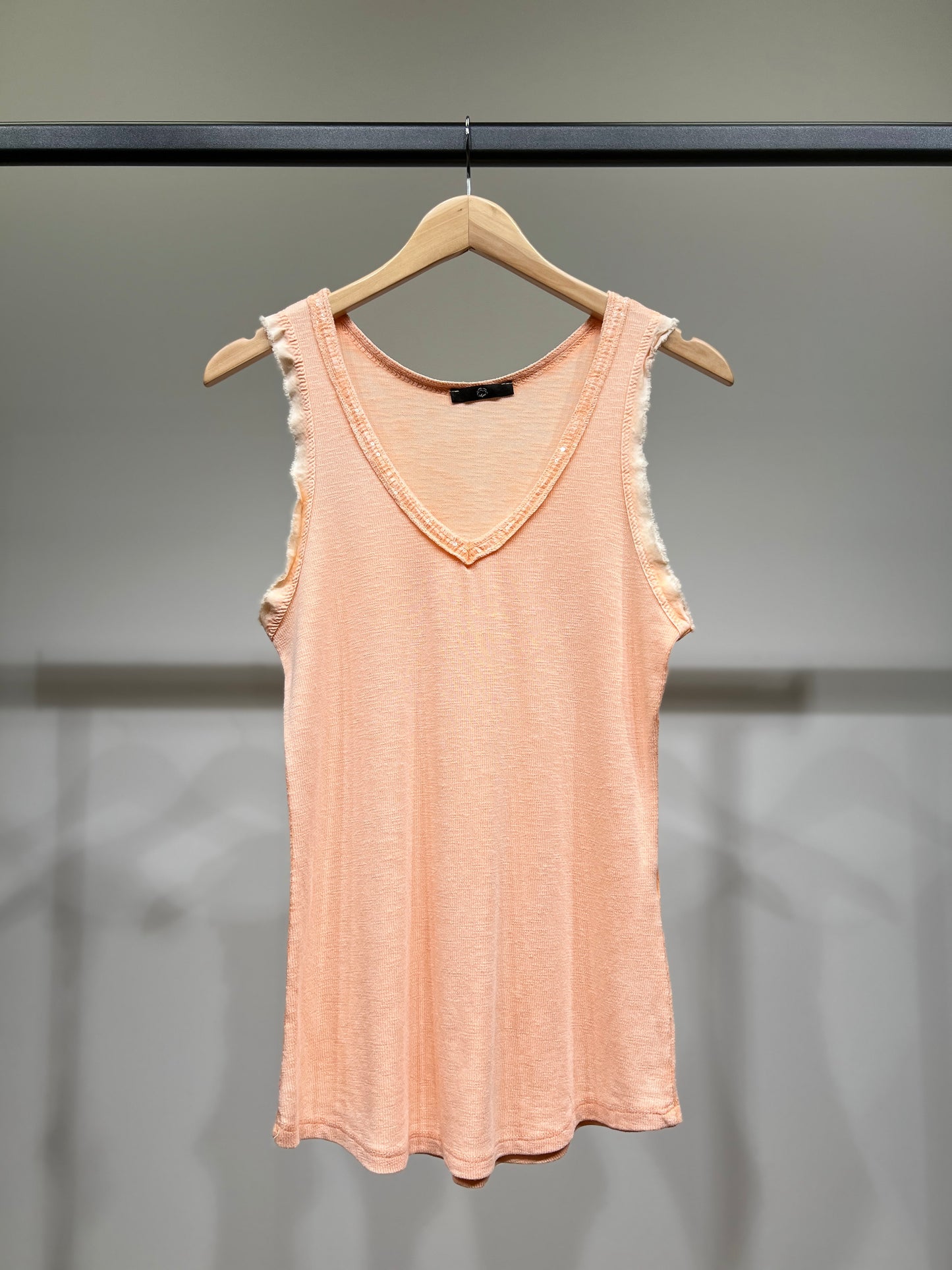 Débardeur Effet Effiloché Col V à Sequins 100% Coton