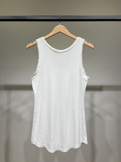 Débardeur Effet Effiloché Col V à Sequins 100% Coton