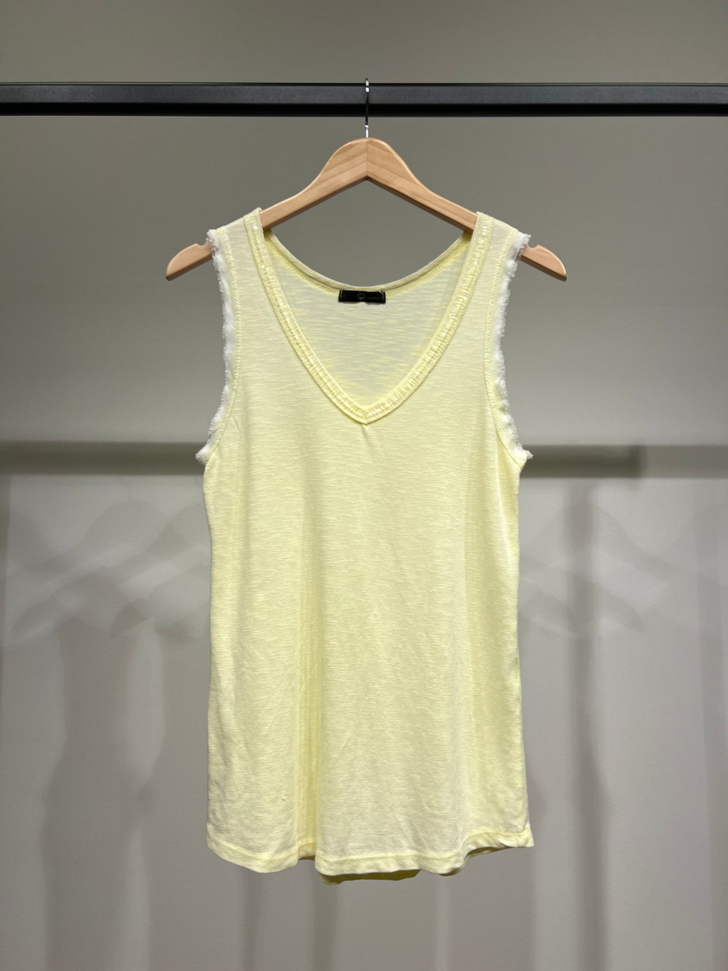 Débardeur Effet Effiloché Col V à Sequins 100% Coton