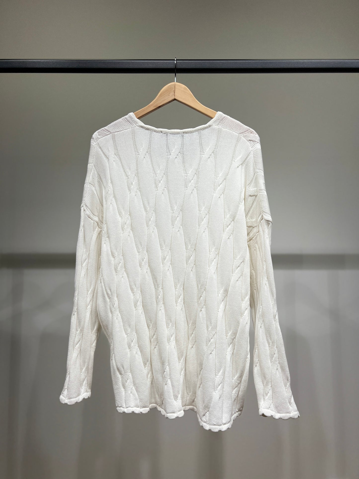 Pull Large Col V Motif Torsadé Délavé 100% Coton