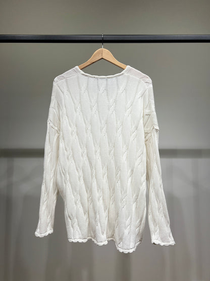 Pull Large Col V Motif Torsadé Délavé 100% Coton