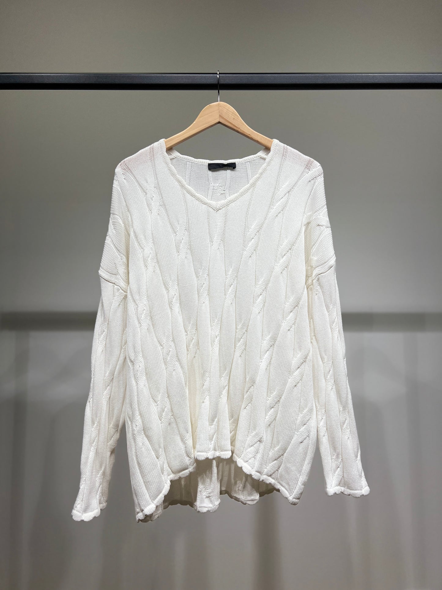 Pull Large Col V Motif Torsadé Délavé 100% Coton