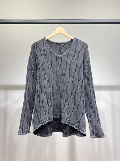 Pull Large Col V Motif Torsadé Délavé 100% Coton