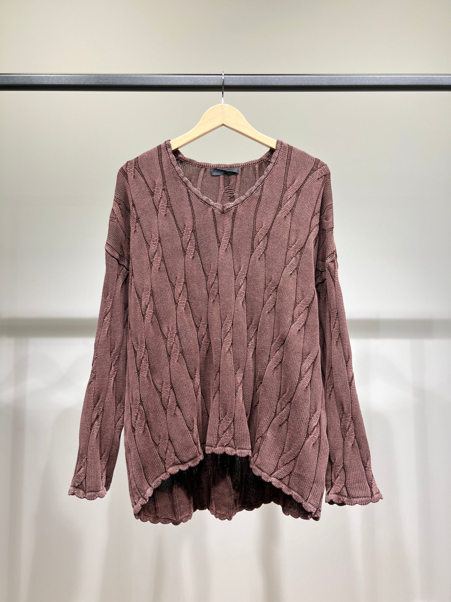 Pull Large Col V Motif Torsadé Délavé 100% Coton