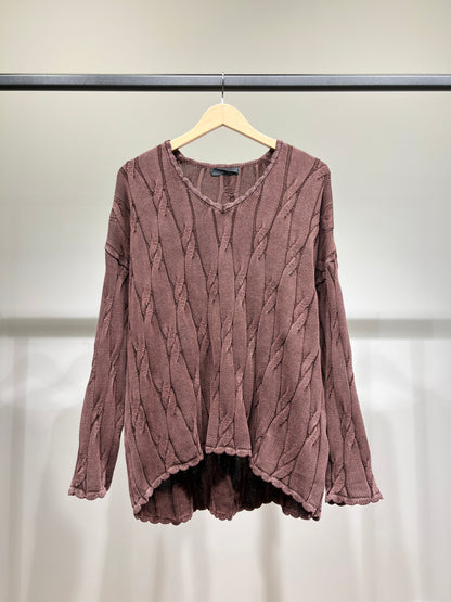 Pull Large Col V Motif Torsadé Délavé 100% Coton