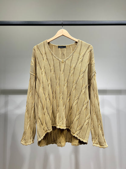 Pull Large Col V Motif Torsadé Délavé 100% Coton