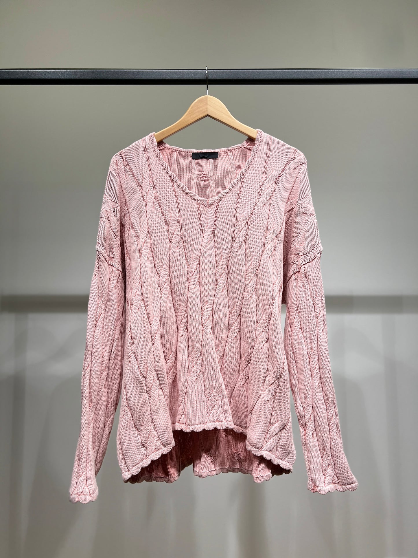 Pull Large Col V Motif Torsadé Délavé 100% Coton