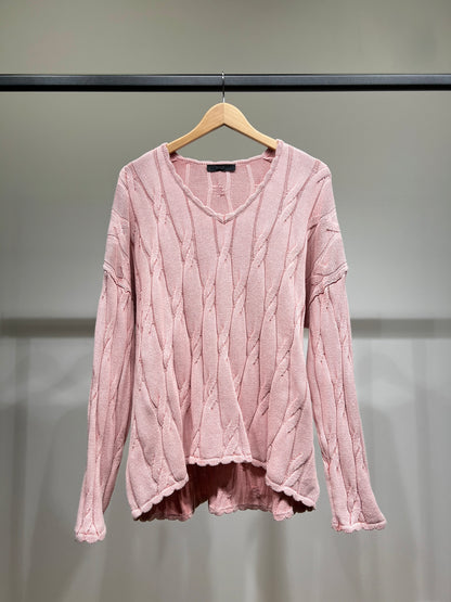 Pull Large Col V Motif Torsadé Délavé 100% Coton