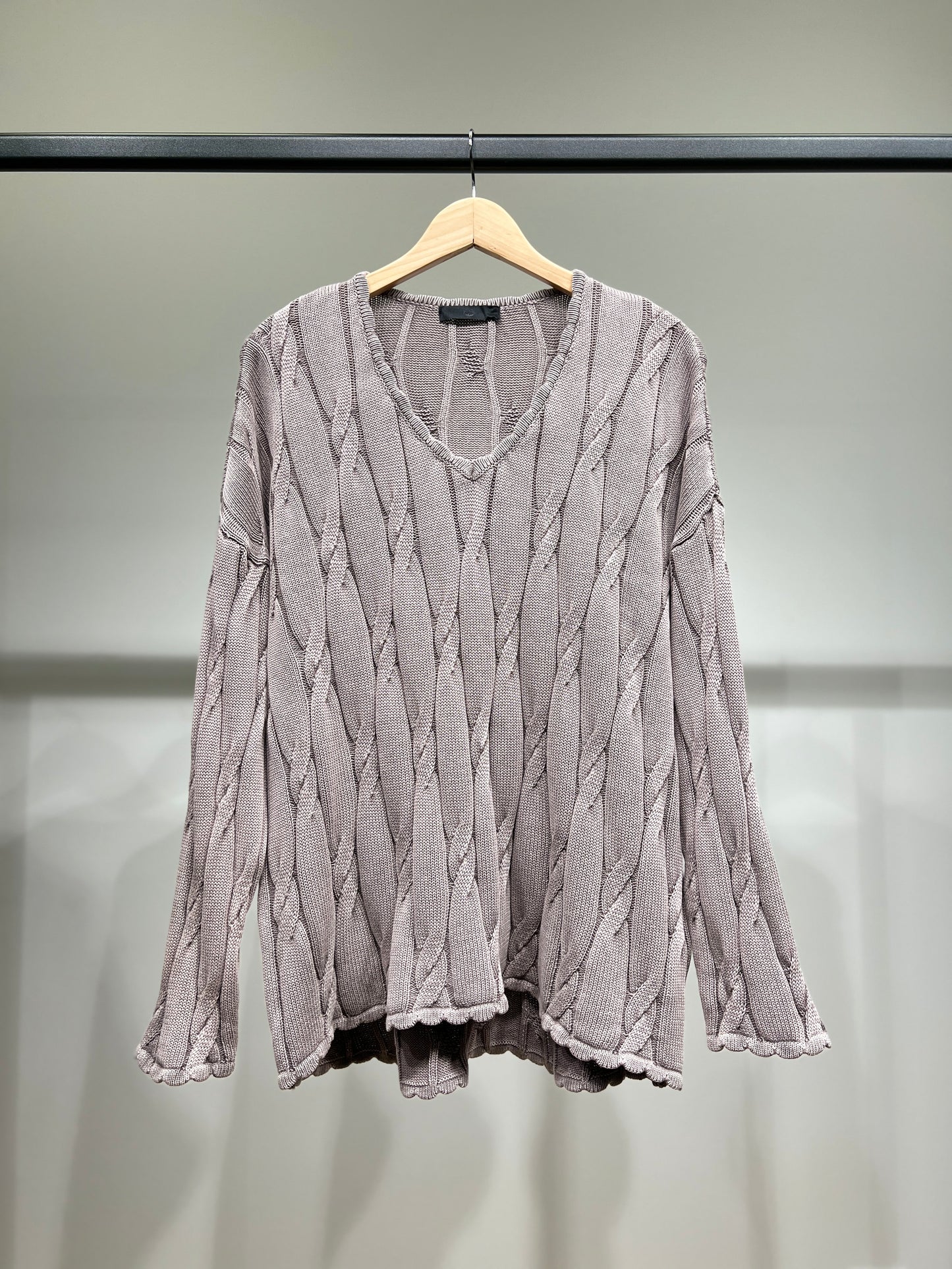 Pull Large Col V Motif Torsadé Délavé 100% Coton