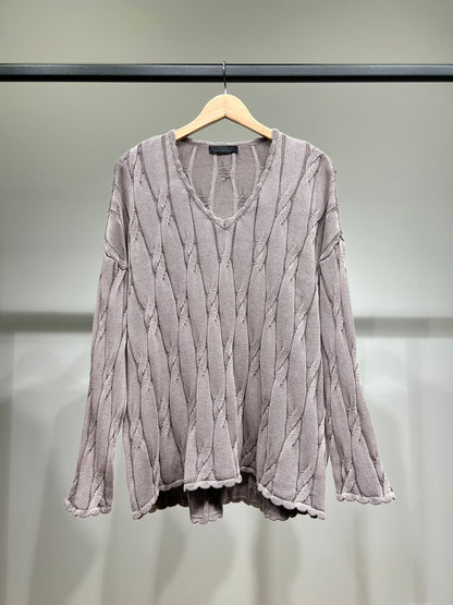 Pull Large Col V Motif Torsadé Délavé 100% Coton
