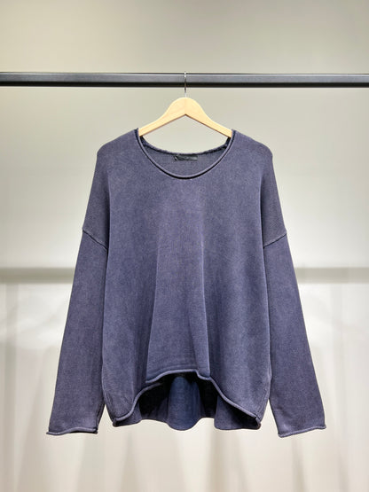 Pull Maille Large Col Rond Shoulder Drop Délavé 100% Coton