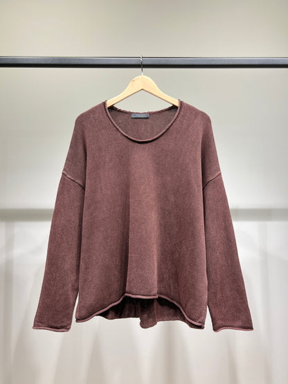 Pull Maille Large Col Rond Shoulder Drop Délavé 100% Coton