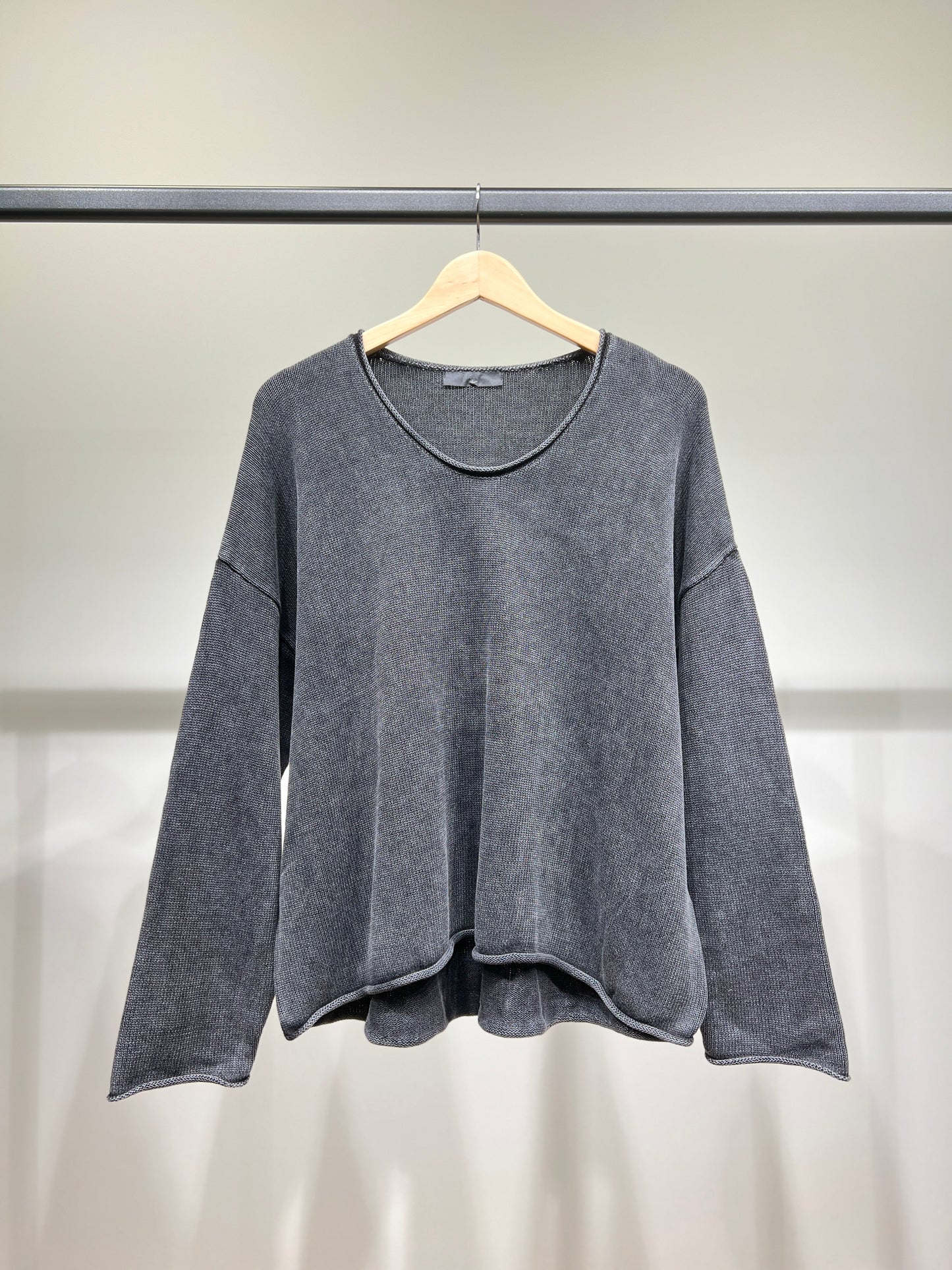 Pull Maille Large Col Rond Shoulder Drop Délavé 100% Coton