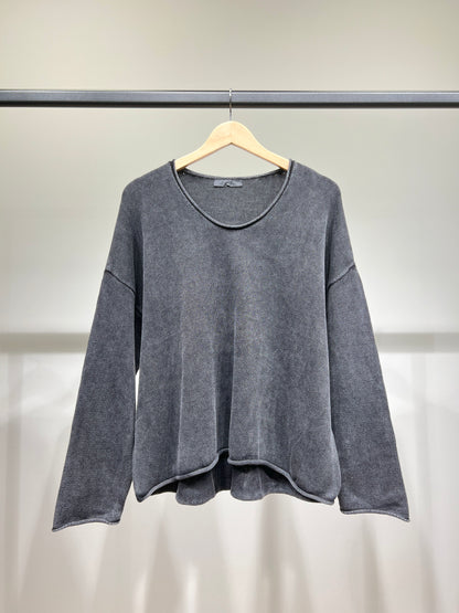 Pull Maille Large Col Rond Shoulder Drop Délavé 100% Coton