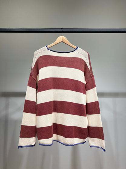 Pull Maille Large Motif Rayé Bicolore Délavé 100% Coton