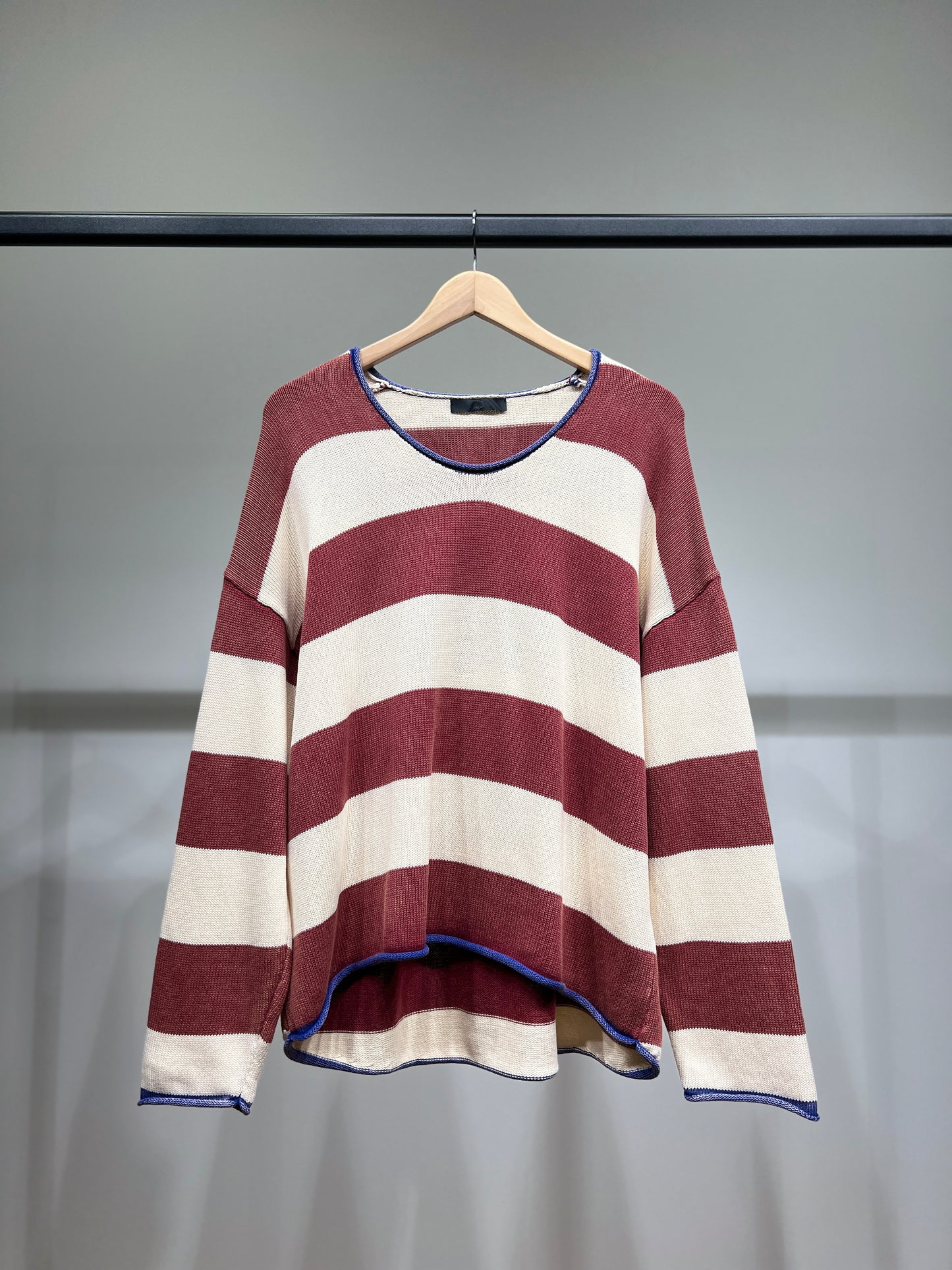 Pull Maille Large Motif Rayé Bicolore Délavé 100% Coton