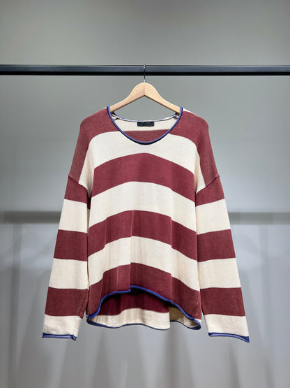 Pull Maille Large Motif Rayé Bicolore Délavé 100% Coton