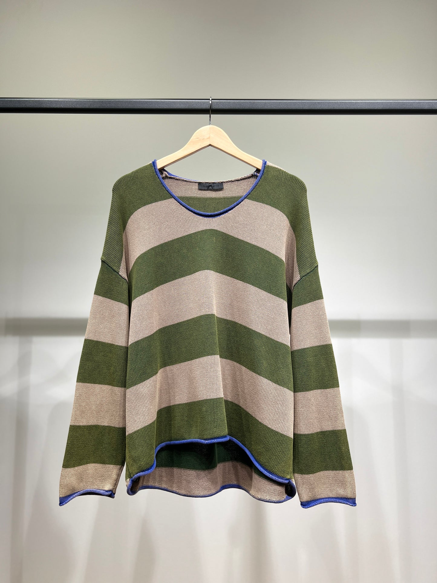 Pull Maille Large Motif Rayé Bicolore Délavé 100% Coton