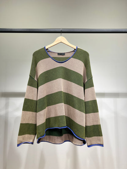 Pull Maille Large Motif Rayé Bicolore Délavé 100% Coton