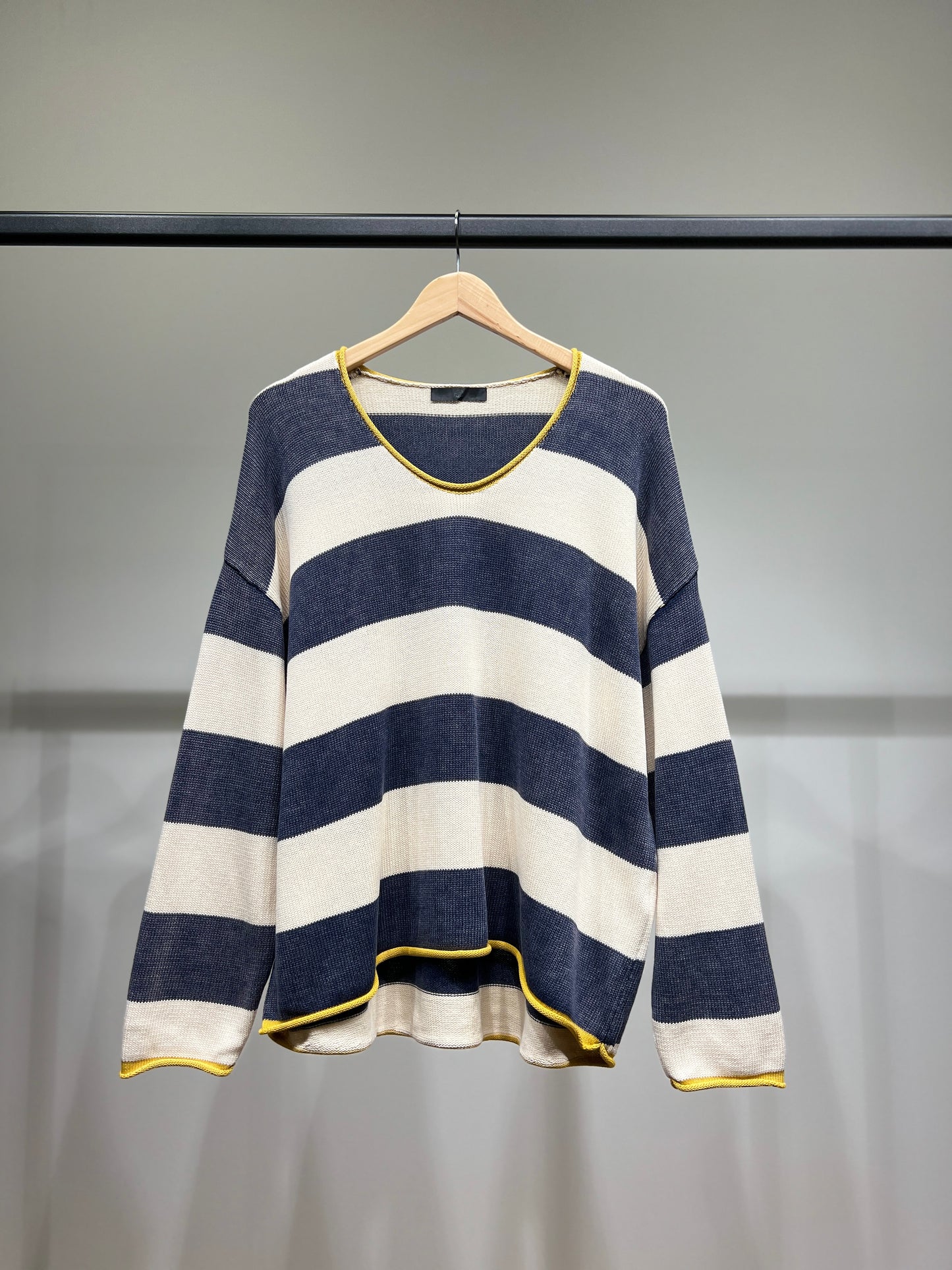 Pull Maille Large Motif Rayé Bicolore Délavé 100% Coton