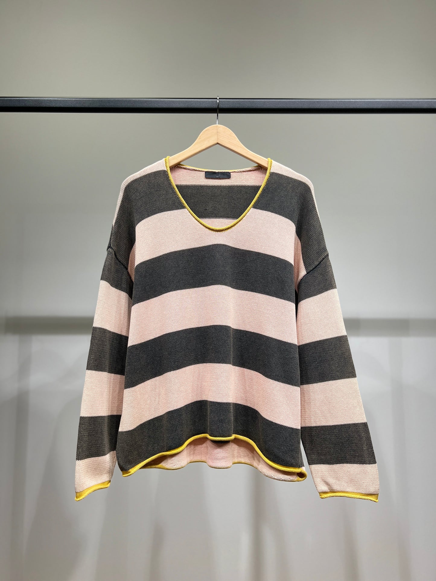 Pull Maille Large Motif Rayé Bicolore Délavé 100% Coton