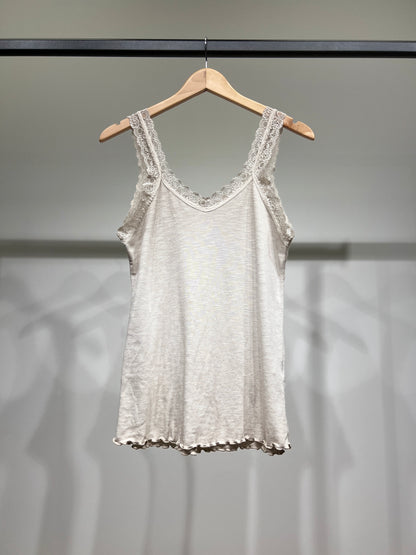 Débardeur Côtelé à Brettelles Fines à Dentelle 100% Coton