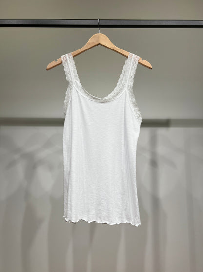 Débardeur Côtelé à Brettelles Fines à Dentelle 100% Coton