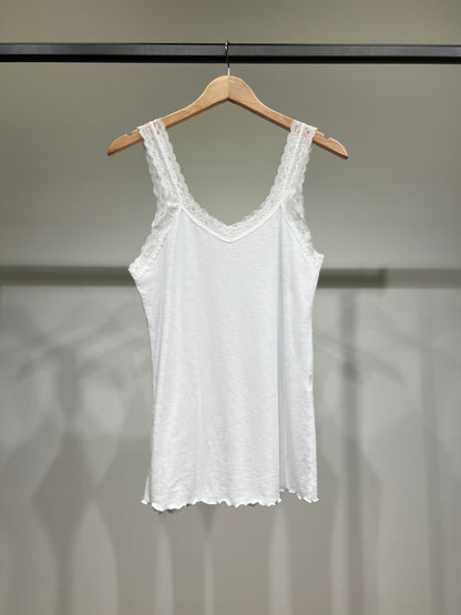 Débardeur Côtelé à Brettelles Fines à Dentelle 100% Coton