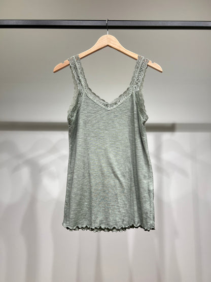 Débardeur Côtelé à Brettelles Fines à Dentelle 100% Coton