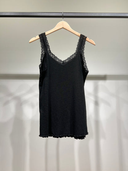 Débardeur Côtelé à Brettelles Fines à Dentelle 100% Coton