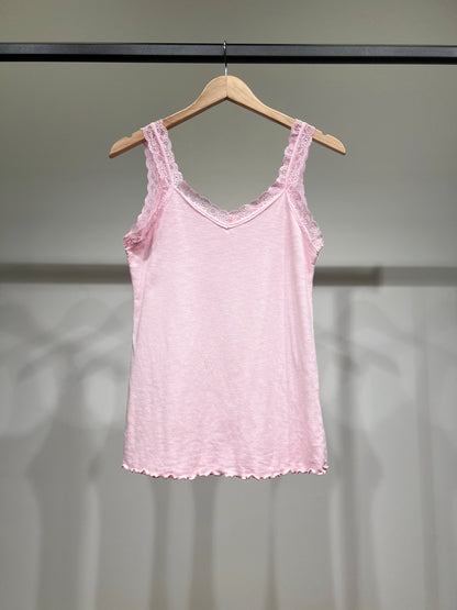 Débardeur Côtelé à Brettelles Fines à Dentelle 100% Coton