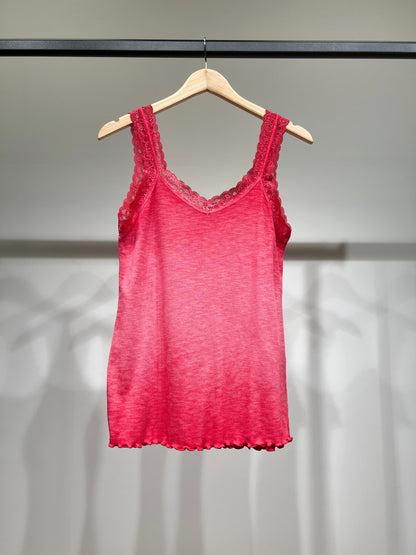 Débardeur Côtelé à Brettelles Fines à Dentelle 100% Coton