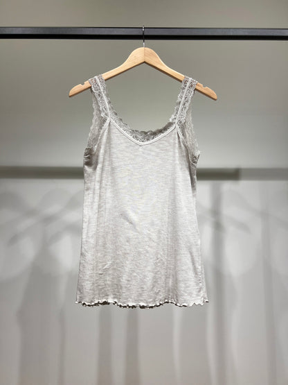 Débardeur Côtelé à Brettelles Fines à Dentelle 100% Coton