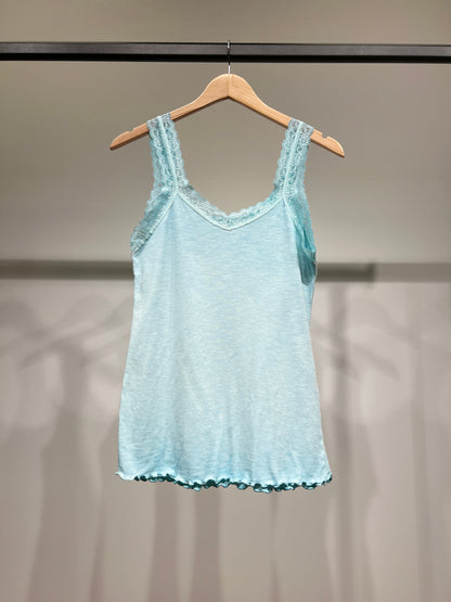 Débardeur Côtelé à Brettelles Fines à Dentelle 100% Coton