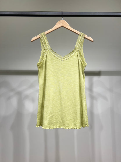 Débardeur Côtelé à Brettelles Fines à Dentelle 100% Coton