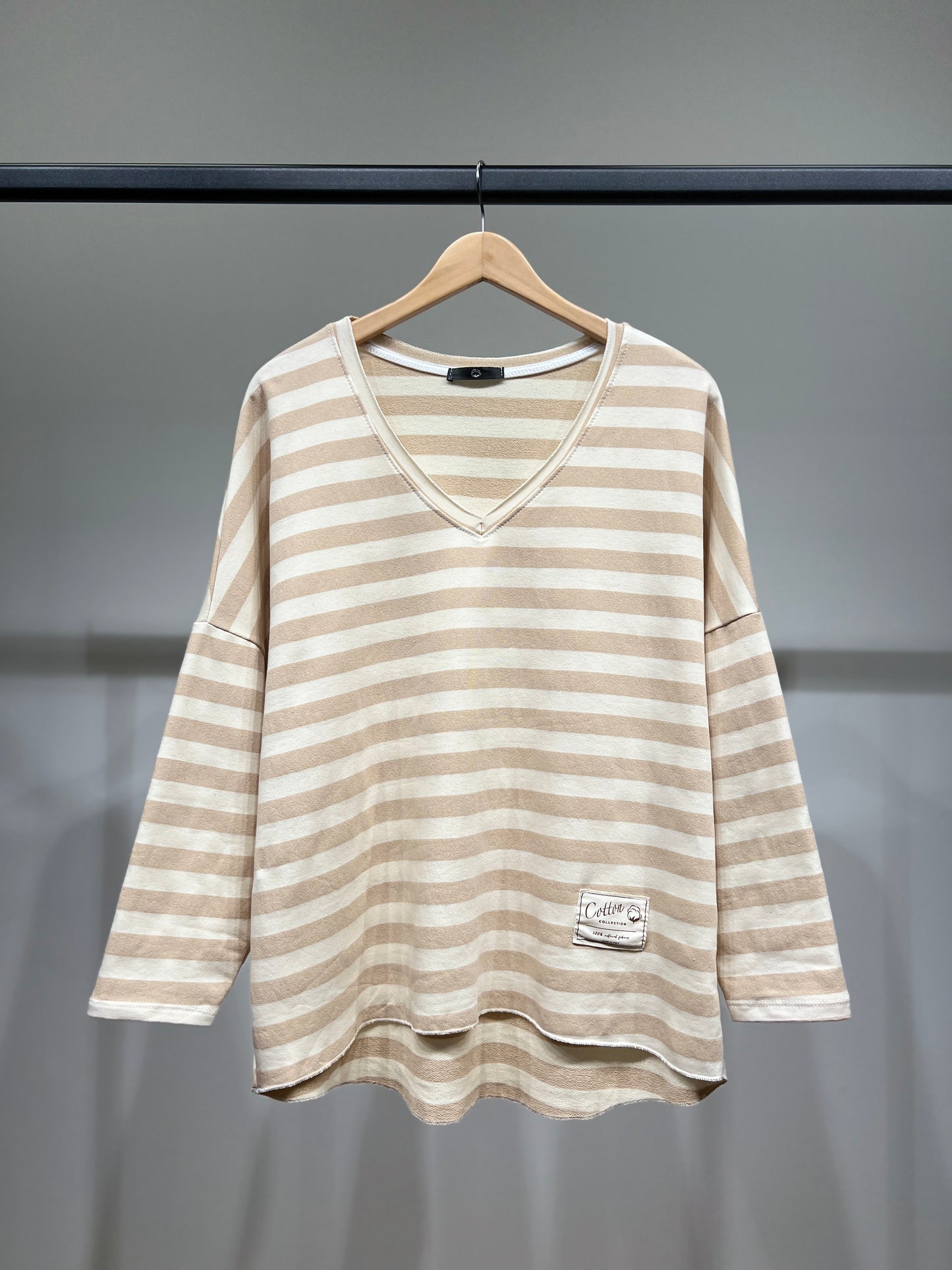 Pull Large Motif Marinière Col V 100% Coton