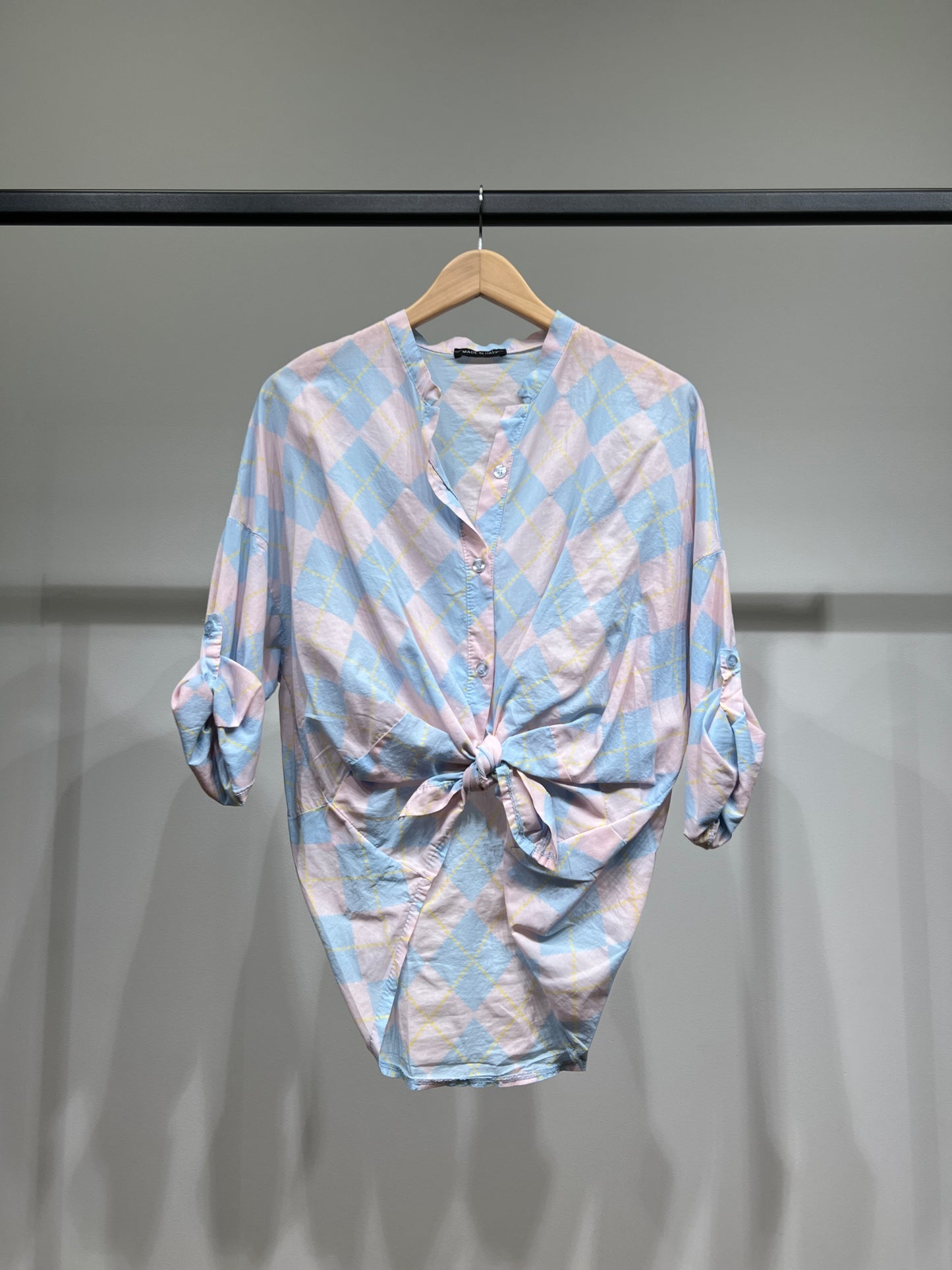 Chemisier Léger à Manches Boutonnées Motif Argyle 100% Coton