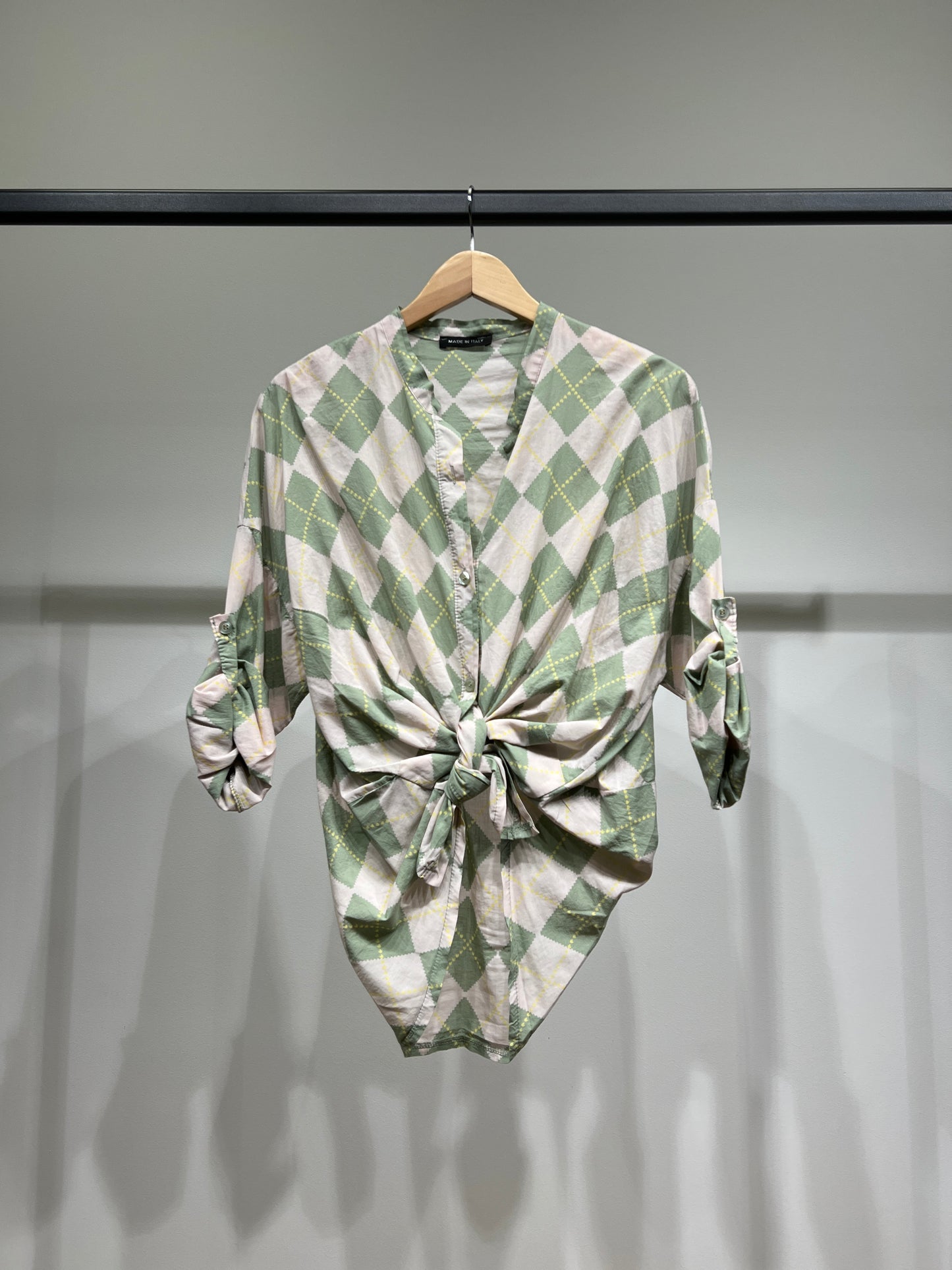 Chemisier Léger à Manches Boutonnées Motif Argyle 100% Coton