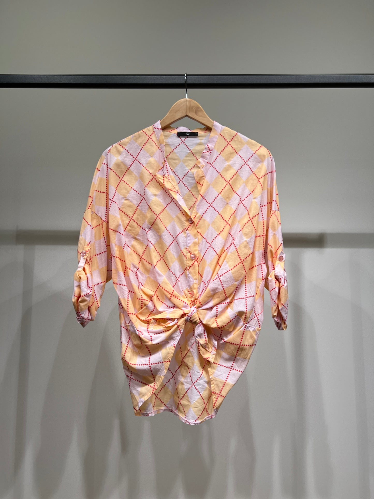 Chemisier Léger à Manches Boutonnées Motif Argyle 100% Coton