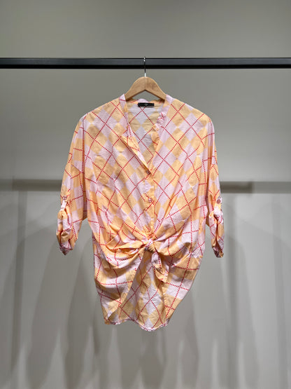 Chemisier Léger à Manches Boutonnées Motif Argyle 100% Coton