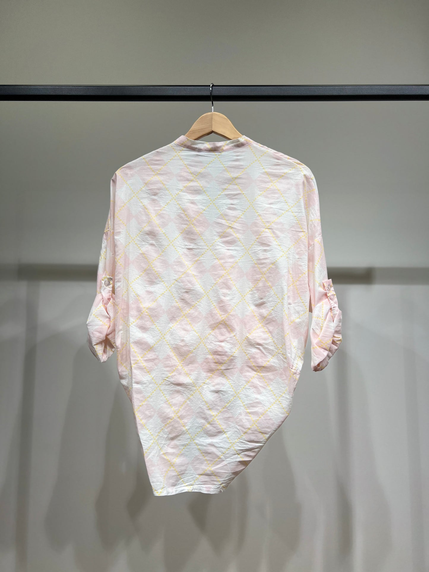 Chemisier Léger à Manches Boutonnées Motif Argyle 100% Coton