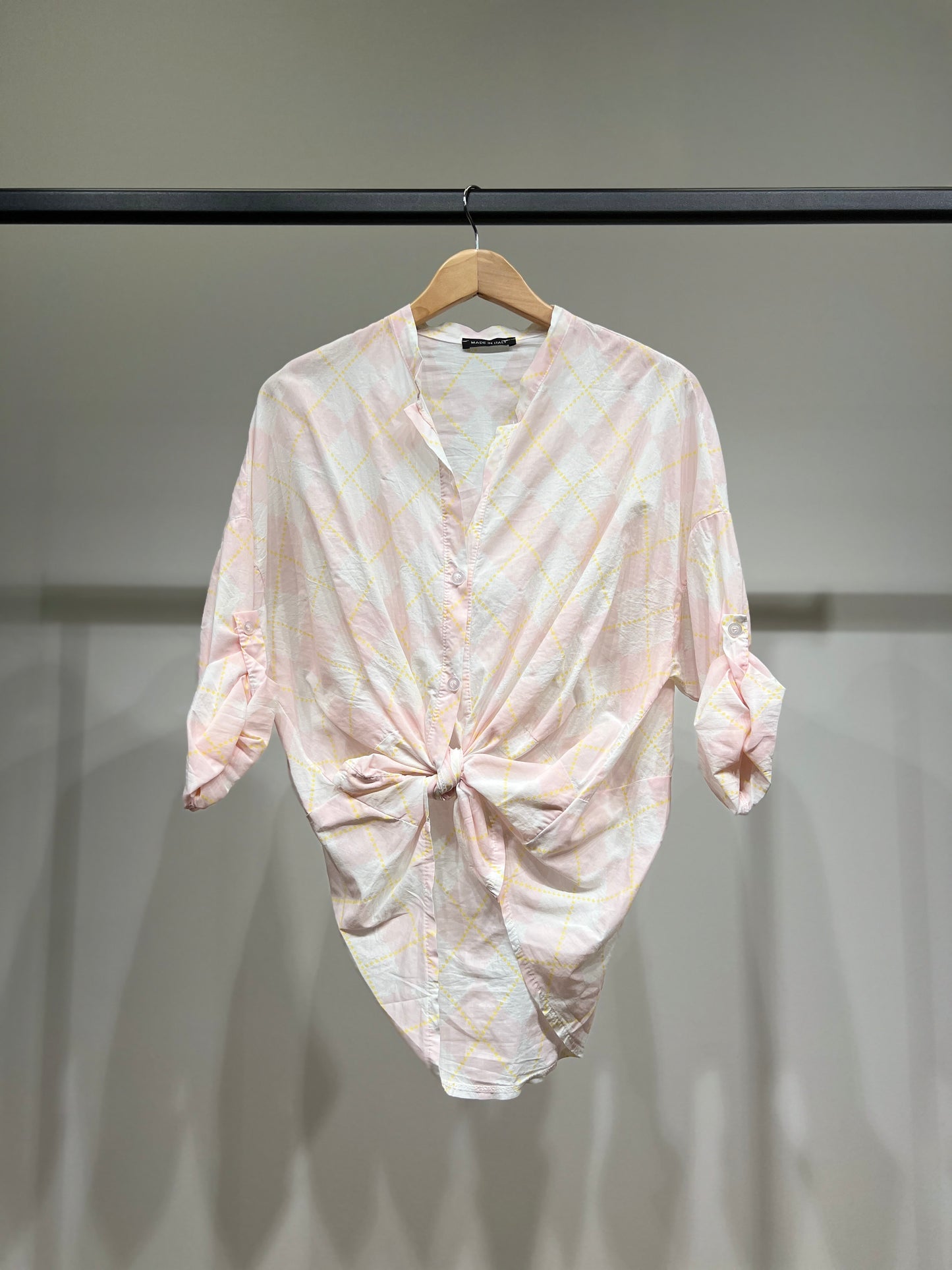 Chemisier Léger à Manches Boutonnées Motif Argyle 100% Coton