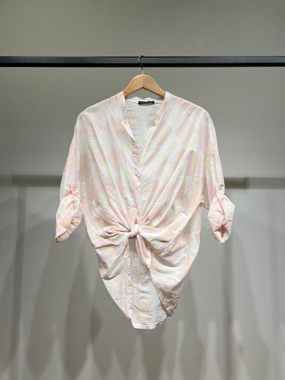 Chemisier Léger à Manches Boutonnées Motif Argyle 100% Coton