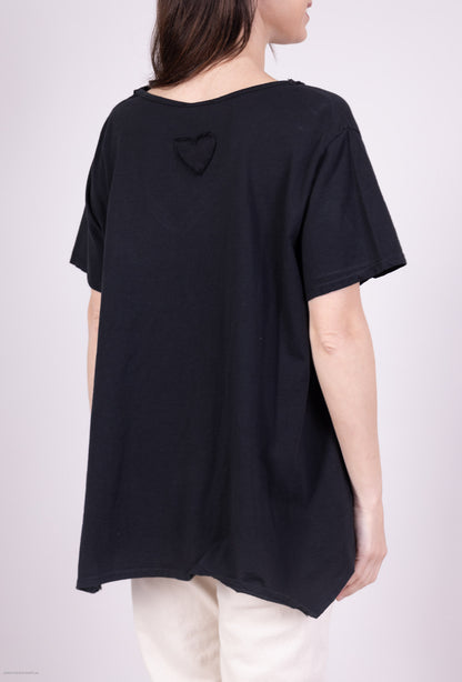 T-Shirt 100% Coton Cœur Brodé Coupe Large