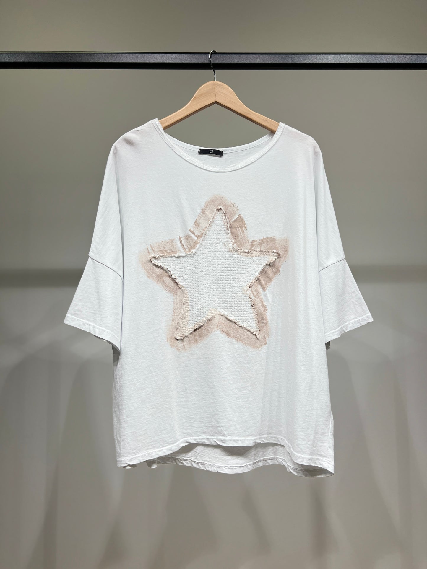 T-Shirt Large Motif Étoile Brodé à Sequins 100% Coton