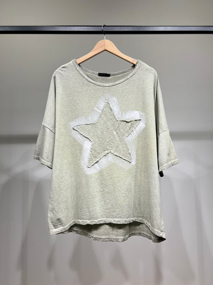 T-Shirt Large Motif Étoile Brodé à Sequins 100% Coton