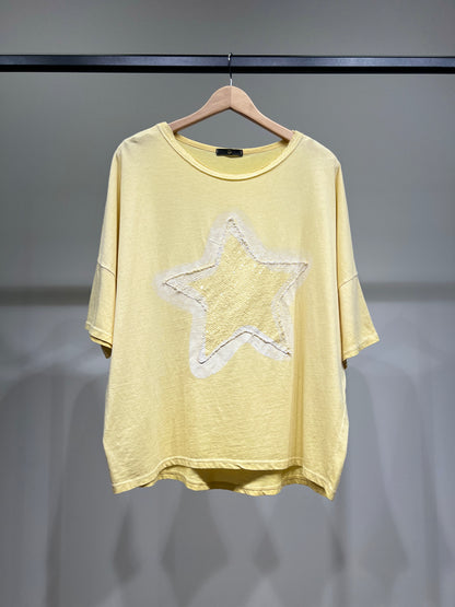 T-Shirt Large Motif Étoile Brodé à Sequins 100% Coton